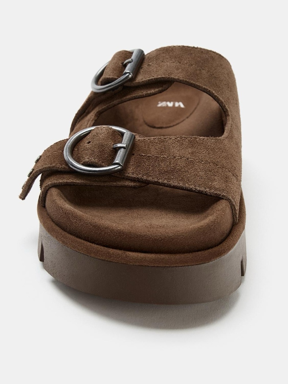 Zara Buckled Suede Platform Sandals in a dark tan color - Picture 5 of 8